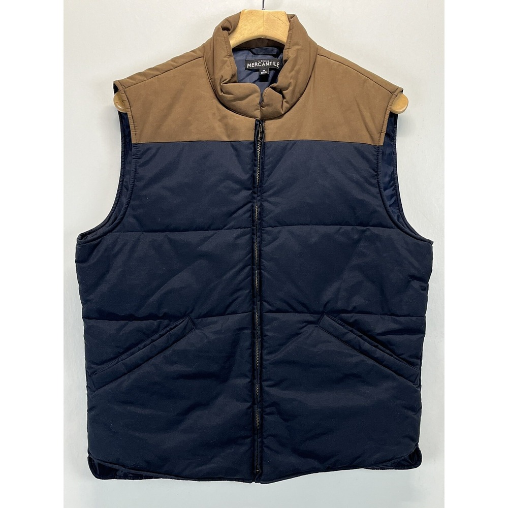 J. Crew Mercantile Puffer Vest Sz Medium Navy Brown Colorblock Men's